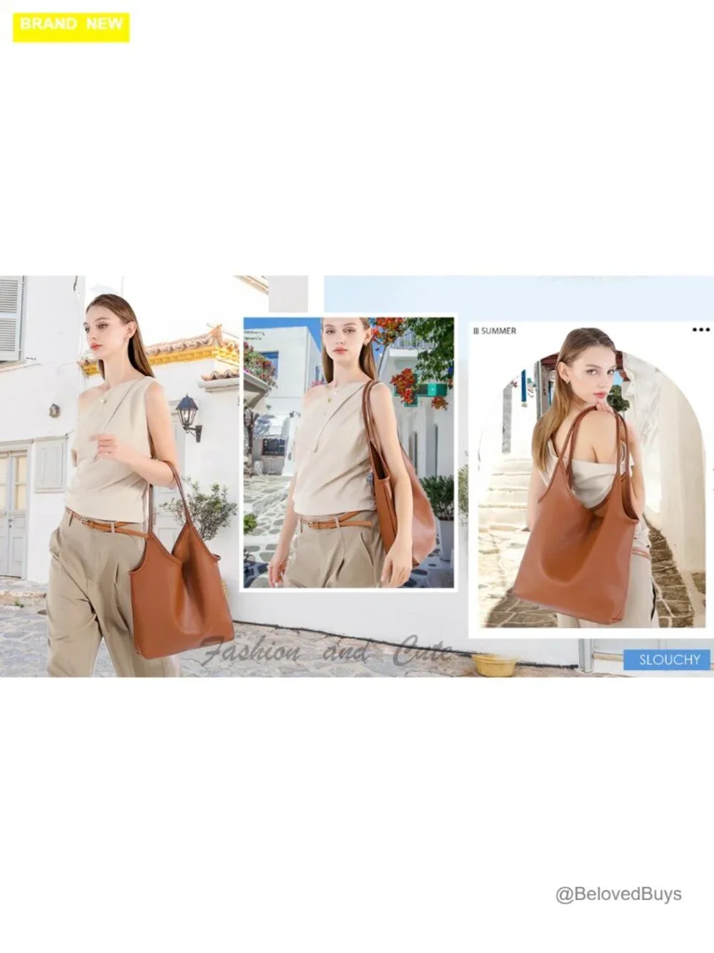 Soft Slouchy Vegan Leather Hobo Shoulder Bag with Cosmetic Pouch